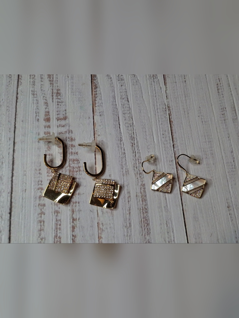 Layered Gold Tone Dangle Earrings Rhinestone Bling Lot Of 2